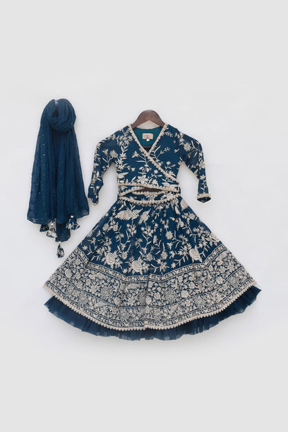 Teal Blue Parsi work Lehenga Choli
