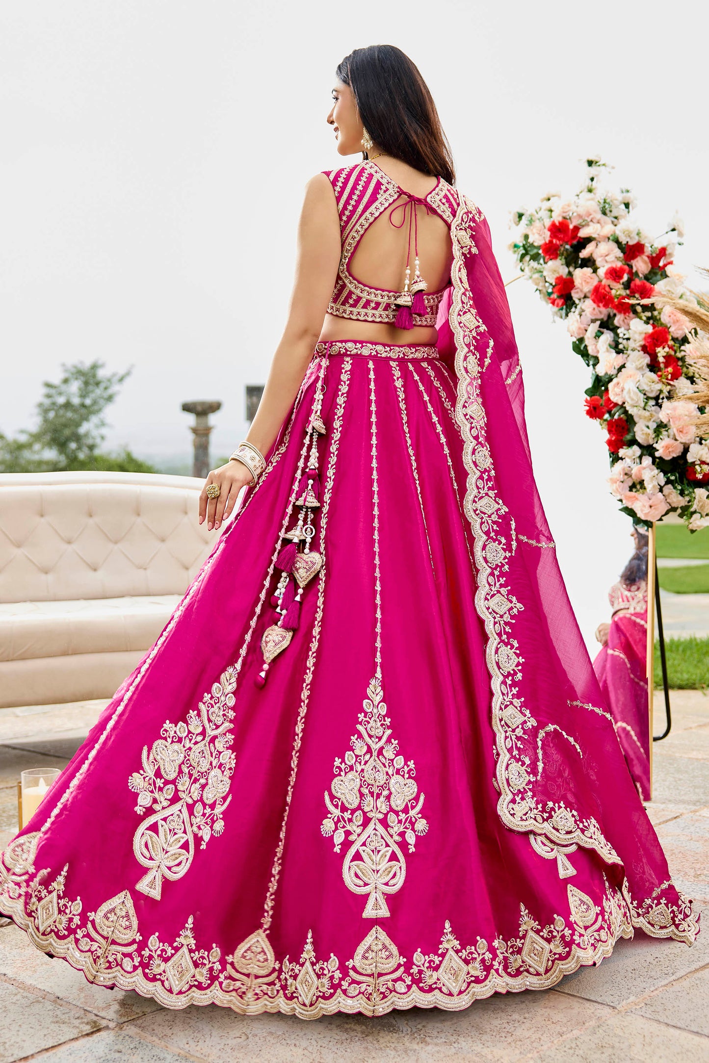 Pink Silk Fabric Beads & Sequined Embroidery Bridal Lehenga Choli