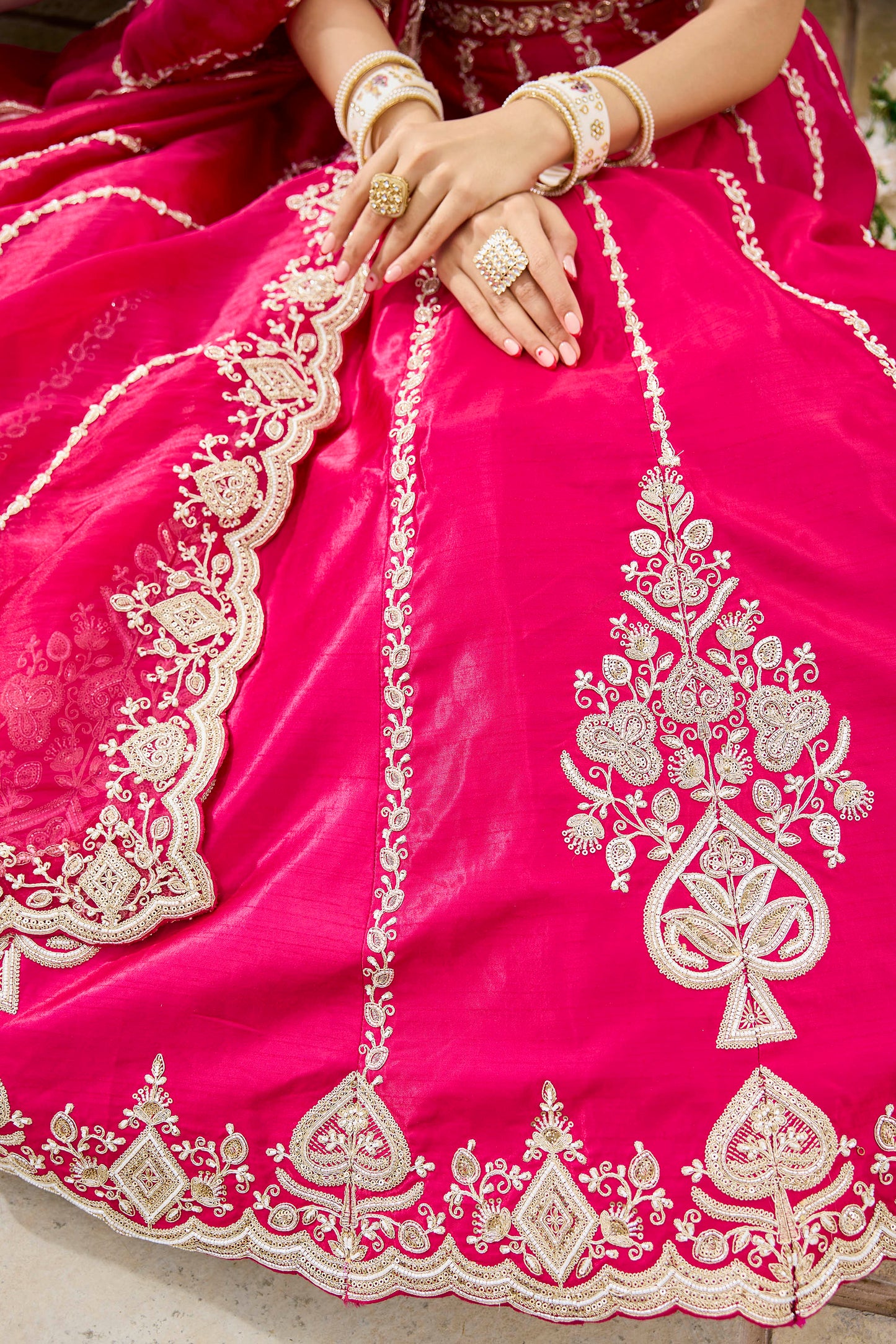 Pink Silk Fabric Beads & Sequined Embroidery Bridal Lehenga Choli