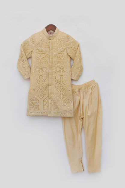 Gold Lucknowi Ajkan with Pant