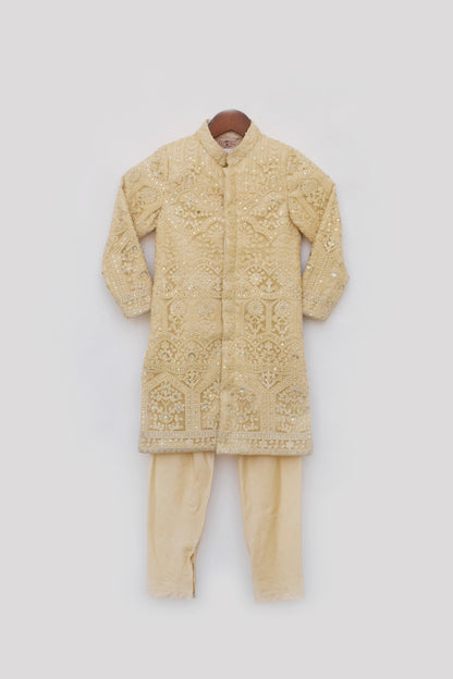 Gold Lucknowi Ajkan with Pant