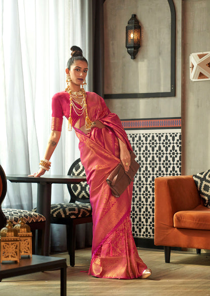 Pink Kanvi Royals Two Tone Handloom Weaving Silk Saree