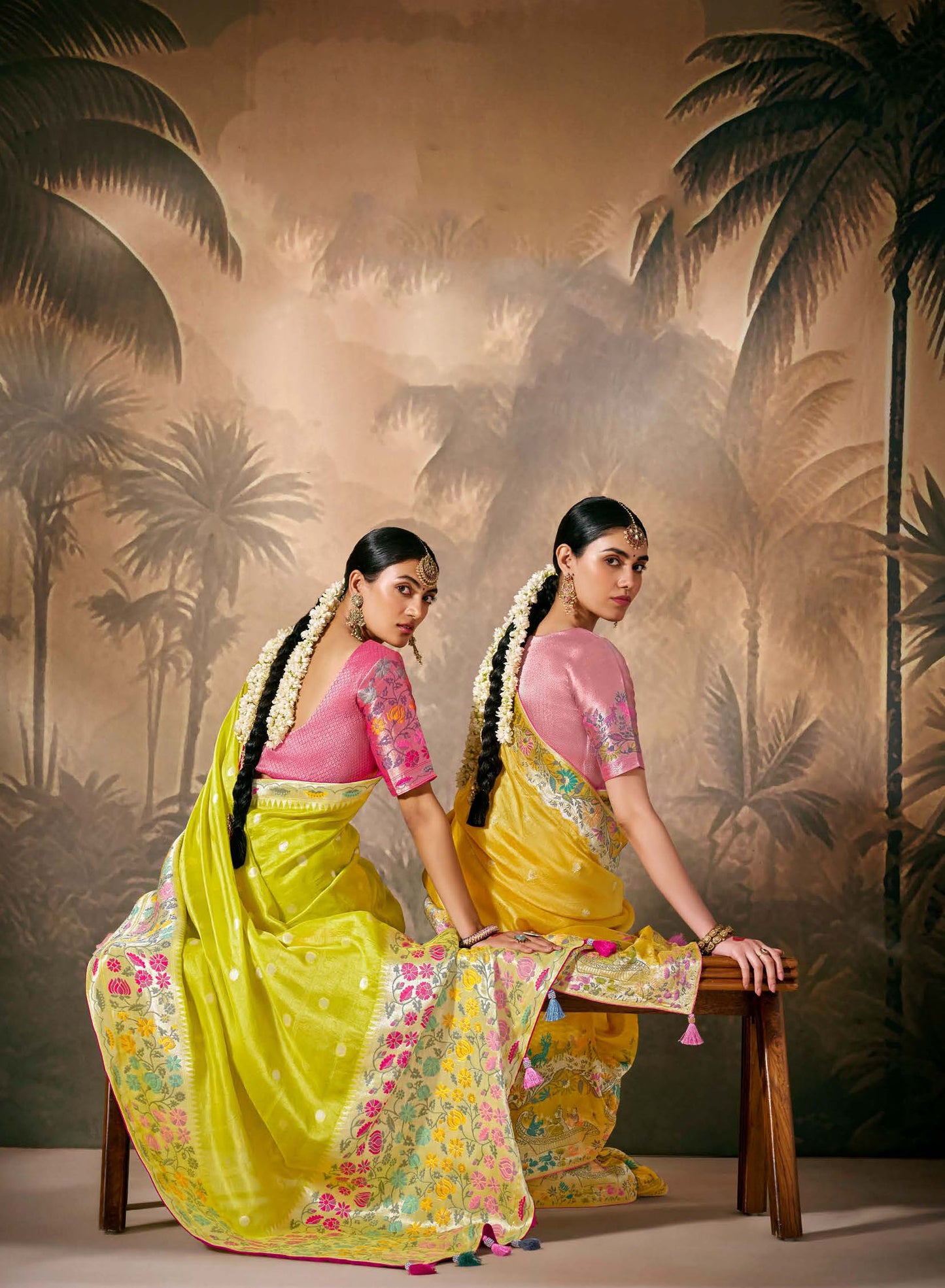 Lime Yellow Munga Silk Zari Work & Resham Embroidery