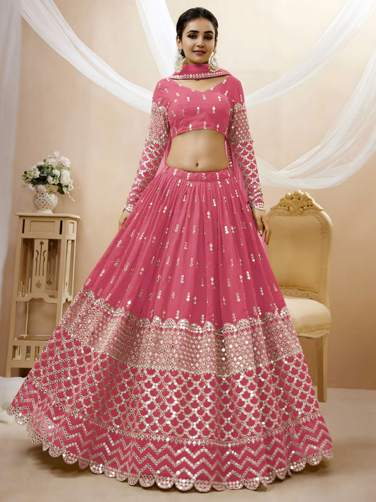 Pink Georgette Zari & Sequins, Dori Work Reception Lehenga