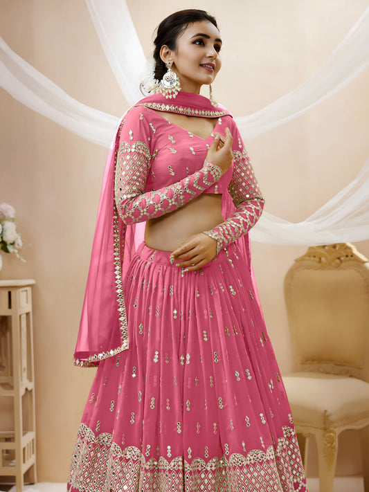 Pink Georgette Zari & Sequins, Dori Work Reception Lehenga