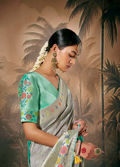 Grey Munga Silk Zari Work & Resham Embroidery