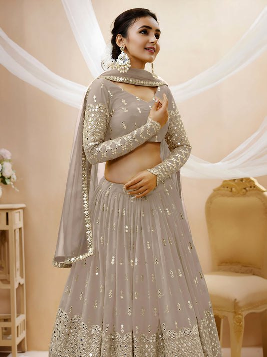 Grey Georgette Zari & Sequins, Dori Work Festive Lehenga