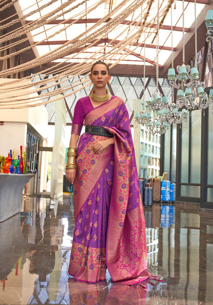Violet Kalkaa Chaap Handloom silk Saree