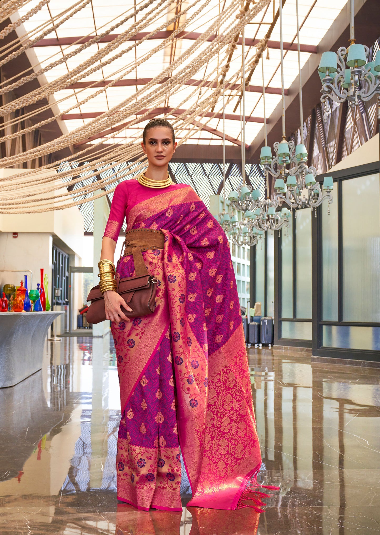 Magenta Kalkaa Chaap Handloom silk Saree