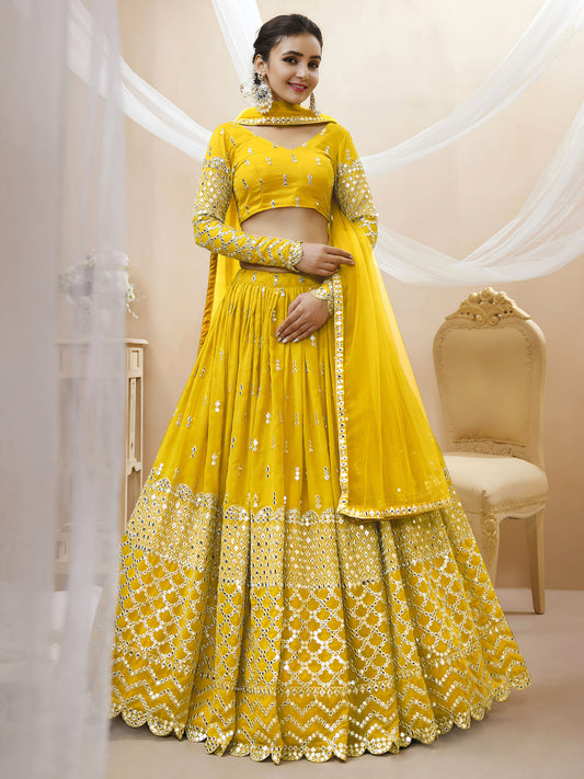 Yellow Georgette Zari & Sequins, Dori Work Bridesmaid Lehenga for Haldi