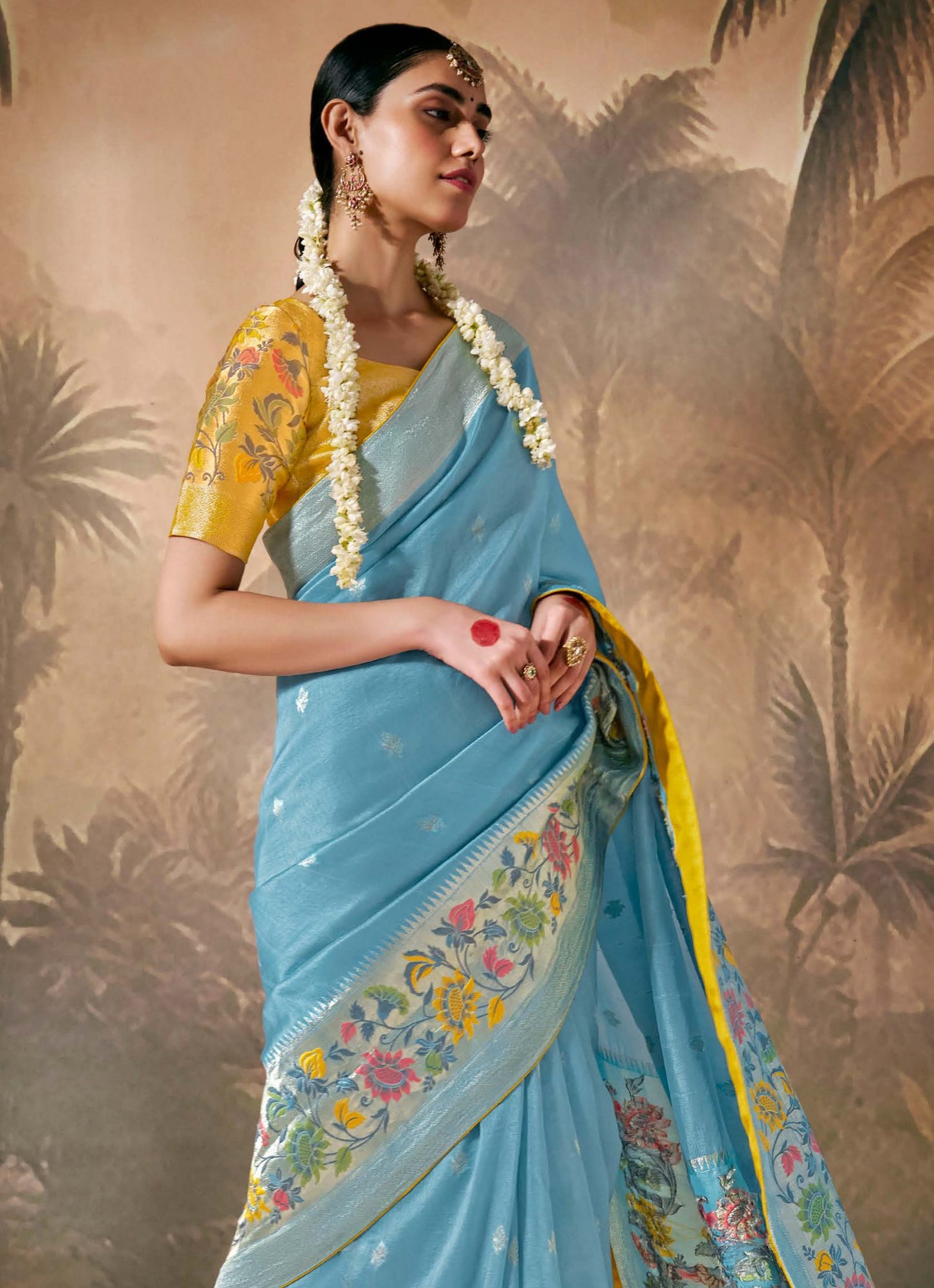Sea Blue Munga Silk Zari Work & Resham Embroidery