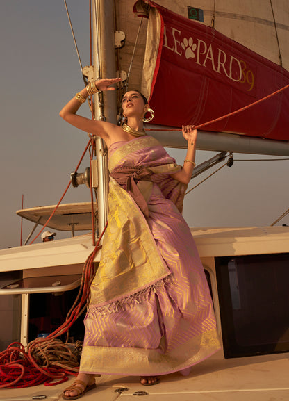 Lavender Kingston Pure Satin Nylon two tone saree