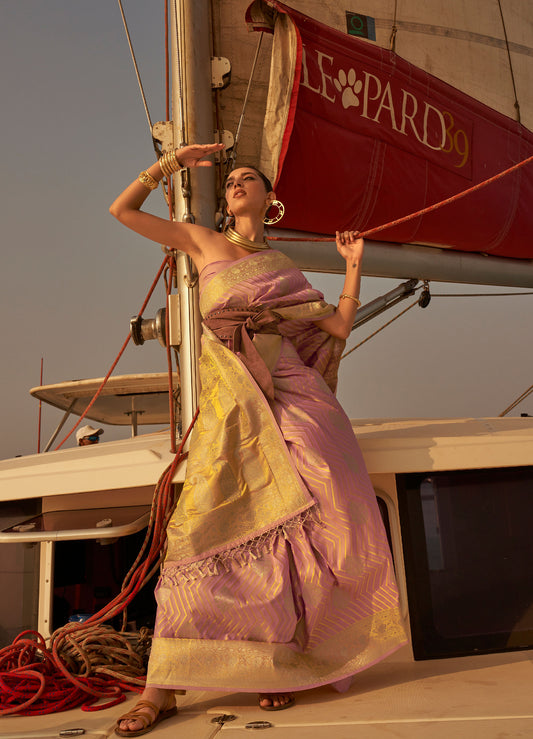 Lavender Kingston Pure Satin Nylon two tone saree