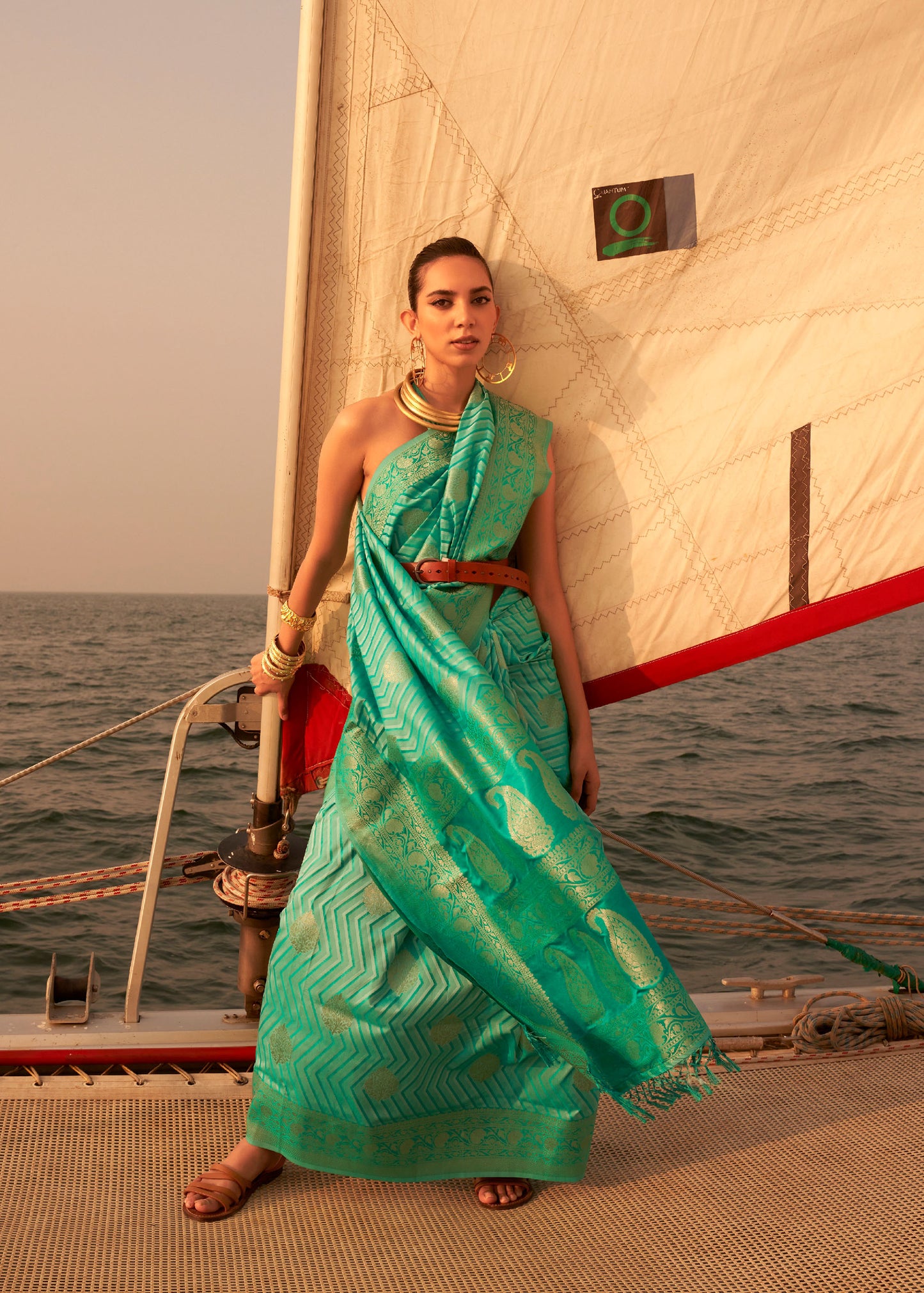 Green Kingston Pure Satin Nylon two tone saree