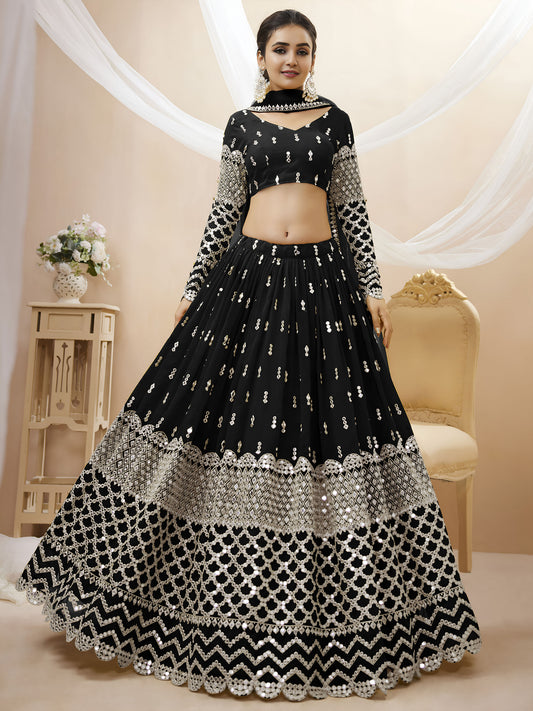 Black Georgette Zari & Sequins, Dori Work Bridesmaid Lehenga for Cocktail