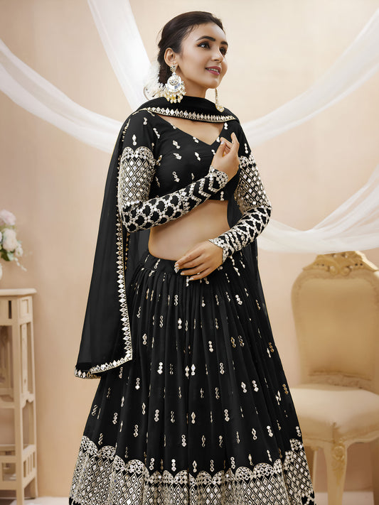 Black Georgette Zari & Sequins, Dori Work Bridesmaid Lehenga for Cocktail