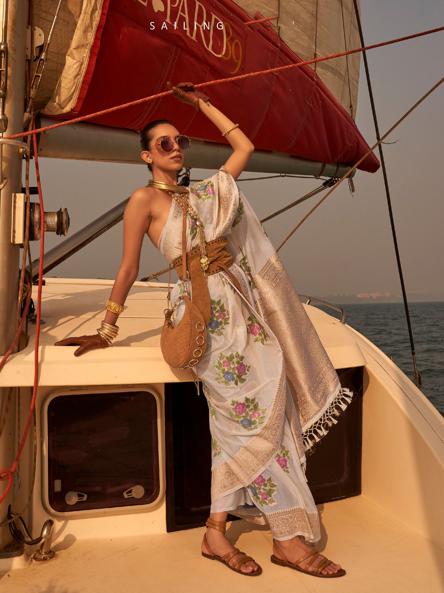 Light Grey Khibaa Silk Chinnon Nylon Handloom Saree