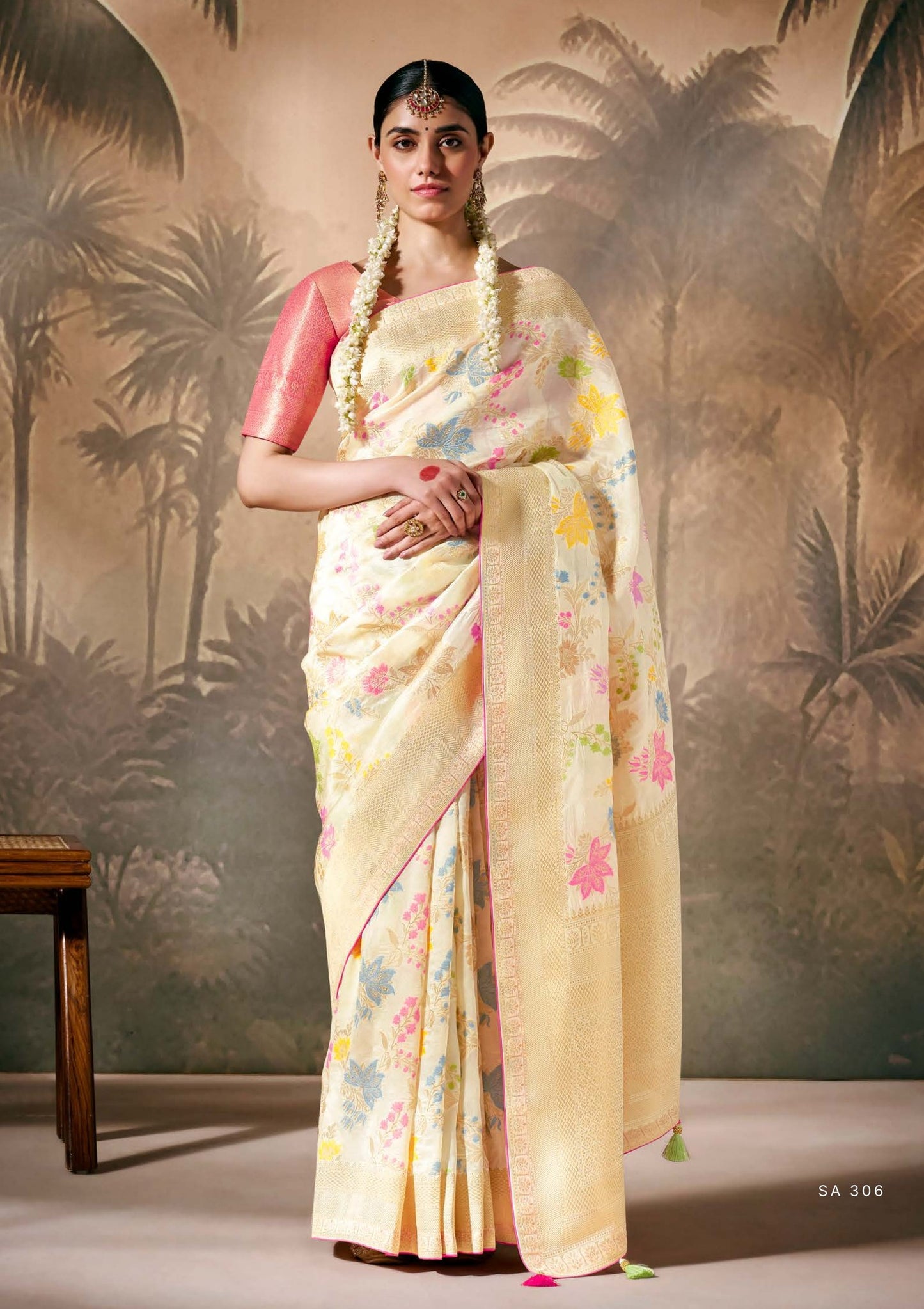 Cream Munga Silk Zari Work & Resham Embroidery