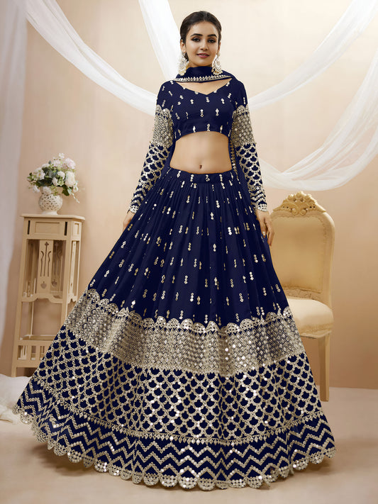 Navy Blue Georgette Zari & Sequins, Dori Work Bridesmaid Lehenga