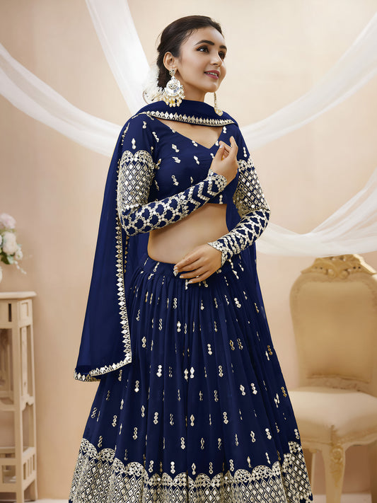 Navy Blue Georgette Zari & Sequins, Dori Work Bridesmaid Lehenga