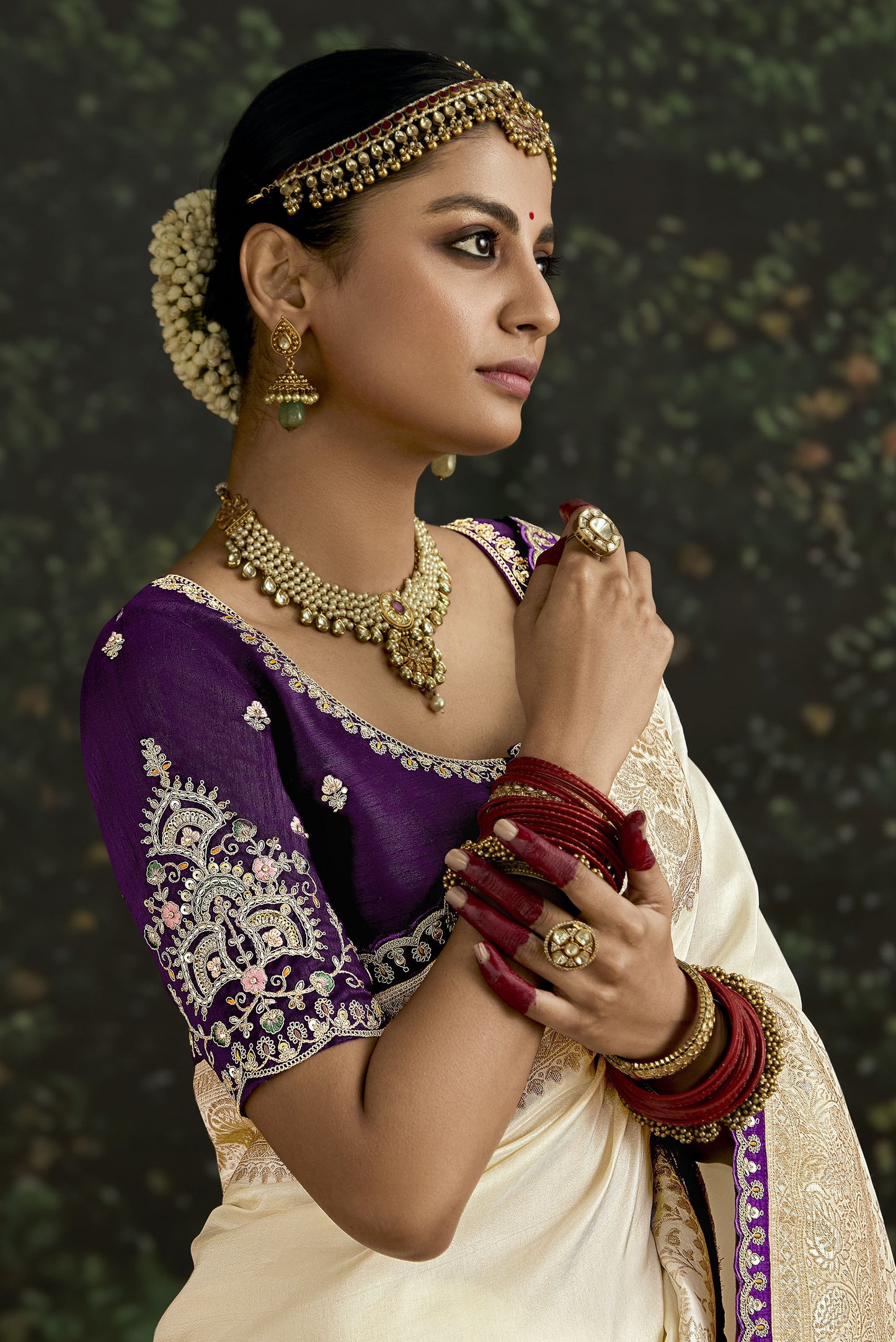 Off White Dola Silk Sequins Emboidery Baisaa Festive Saree