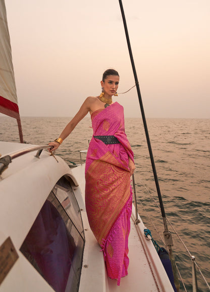 Peach Kokoro Satin Two tone handloom weaving saree