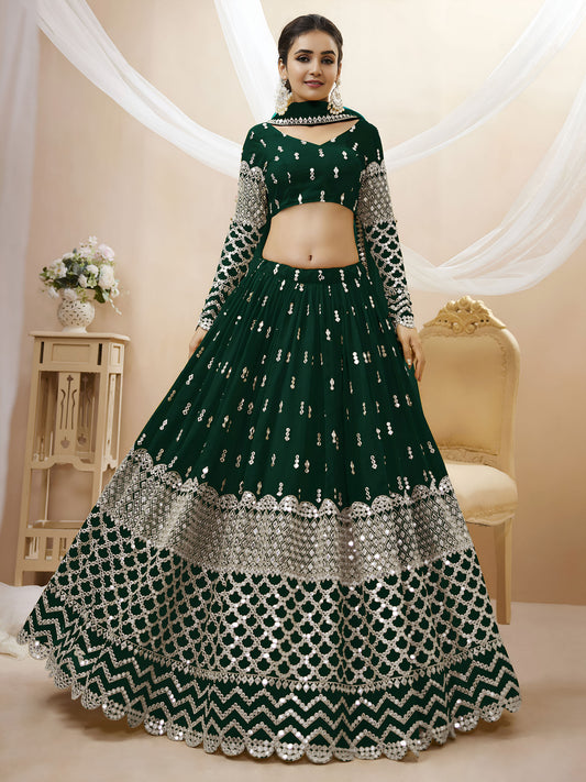 Mehendi Green Georgette Zari & Sequins, Dori Work Bridesmaid Lehenga
