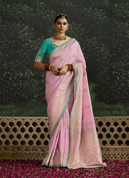 Pink Dola Silk Sequins Emboidery Baisaa Festive Saree