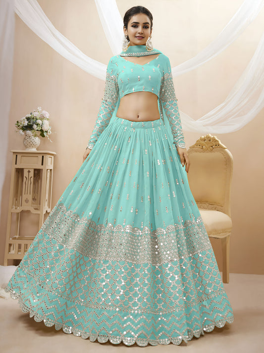 Sky Blue Georgette Zari & Sequins, Dori Work Bridesmaid Lehenga for Festive