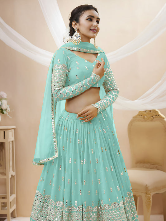Sky Blue Georgette Zari & Sequins, Dori Work Bridesmaid Lehenga for Festive