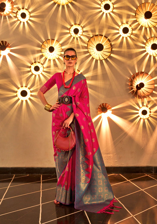 Deep Pink Kornella Chaap Handloom Silk Saree