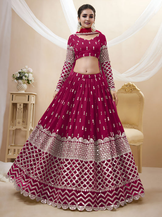 Hot Pink Georgette Zari & Sequins, Dori Work Bridesmaid Lehenga for Wedding