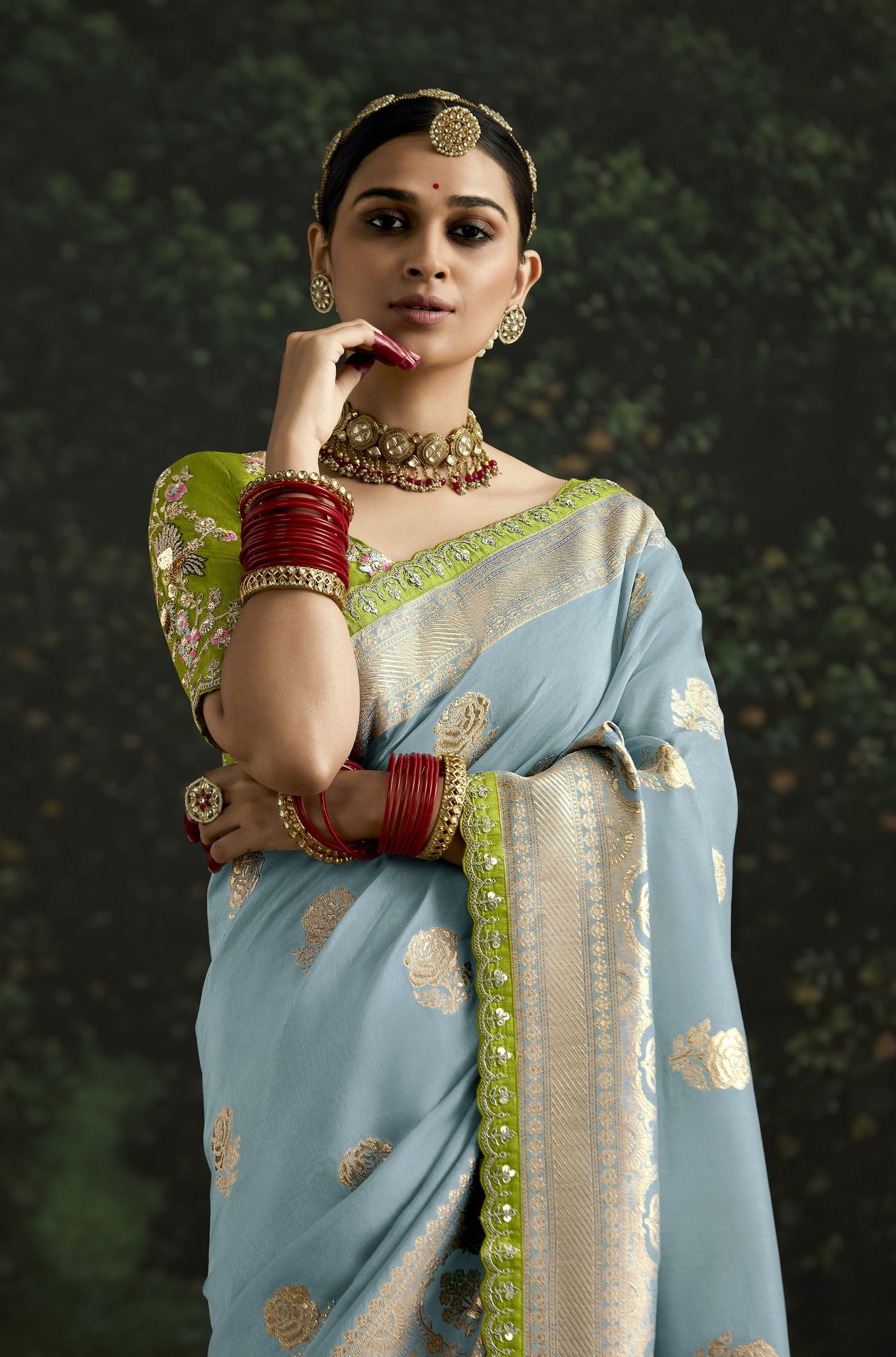 Sky Blue Dola Silk Sequins Emboidery Baisaa Festive Saree