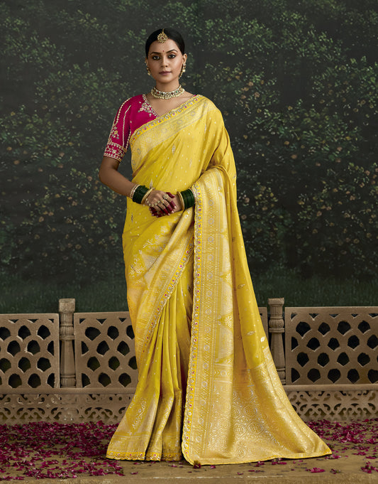 Yellow Dola Silk Sequins Emboidery Baisaa Festive Saree
