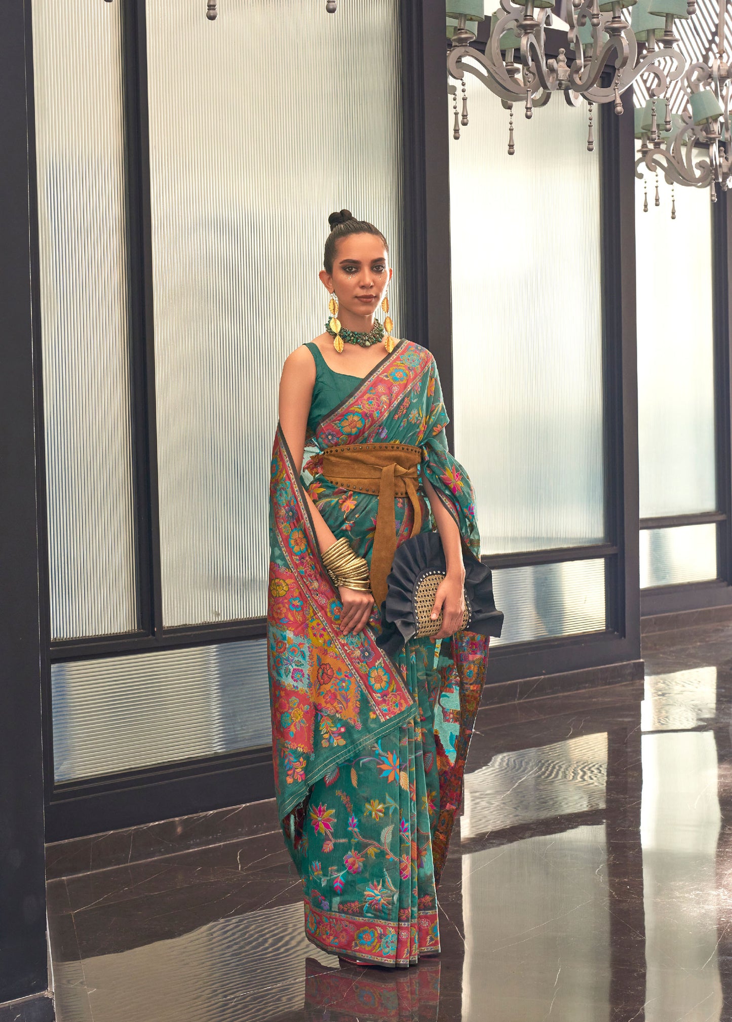 Deep Green Kabira Kashmiri Modal Handloom Silk Saree