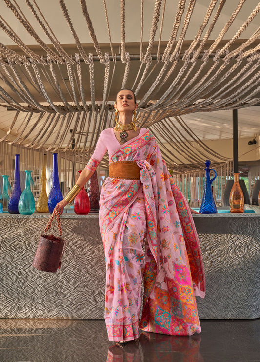 Pink Kabira Kashmiri Modal Handloom Silk Saree