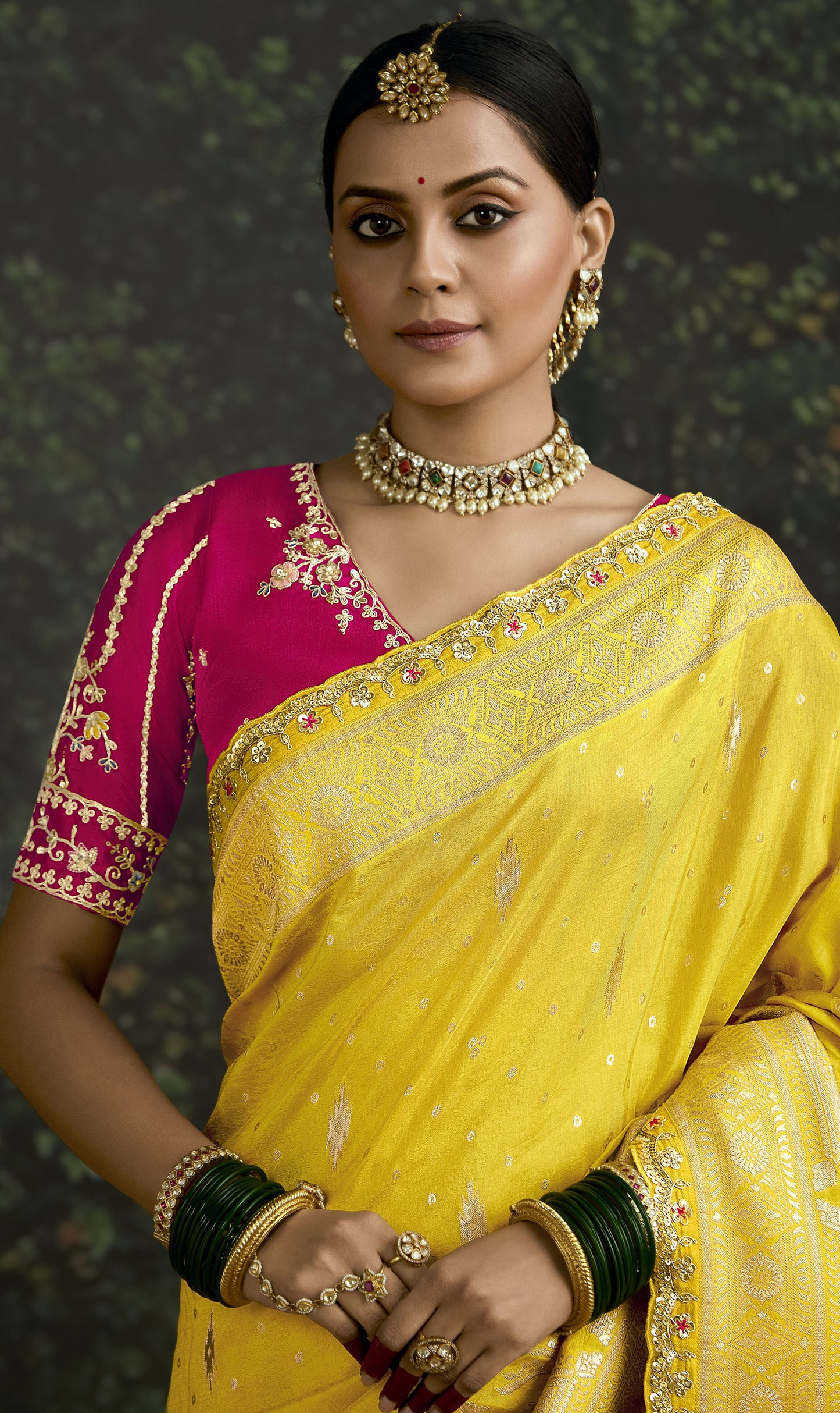 Yellow Dola Silk Sequins Emboidery Baisaa Festive Saree