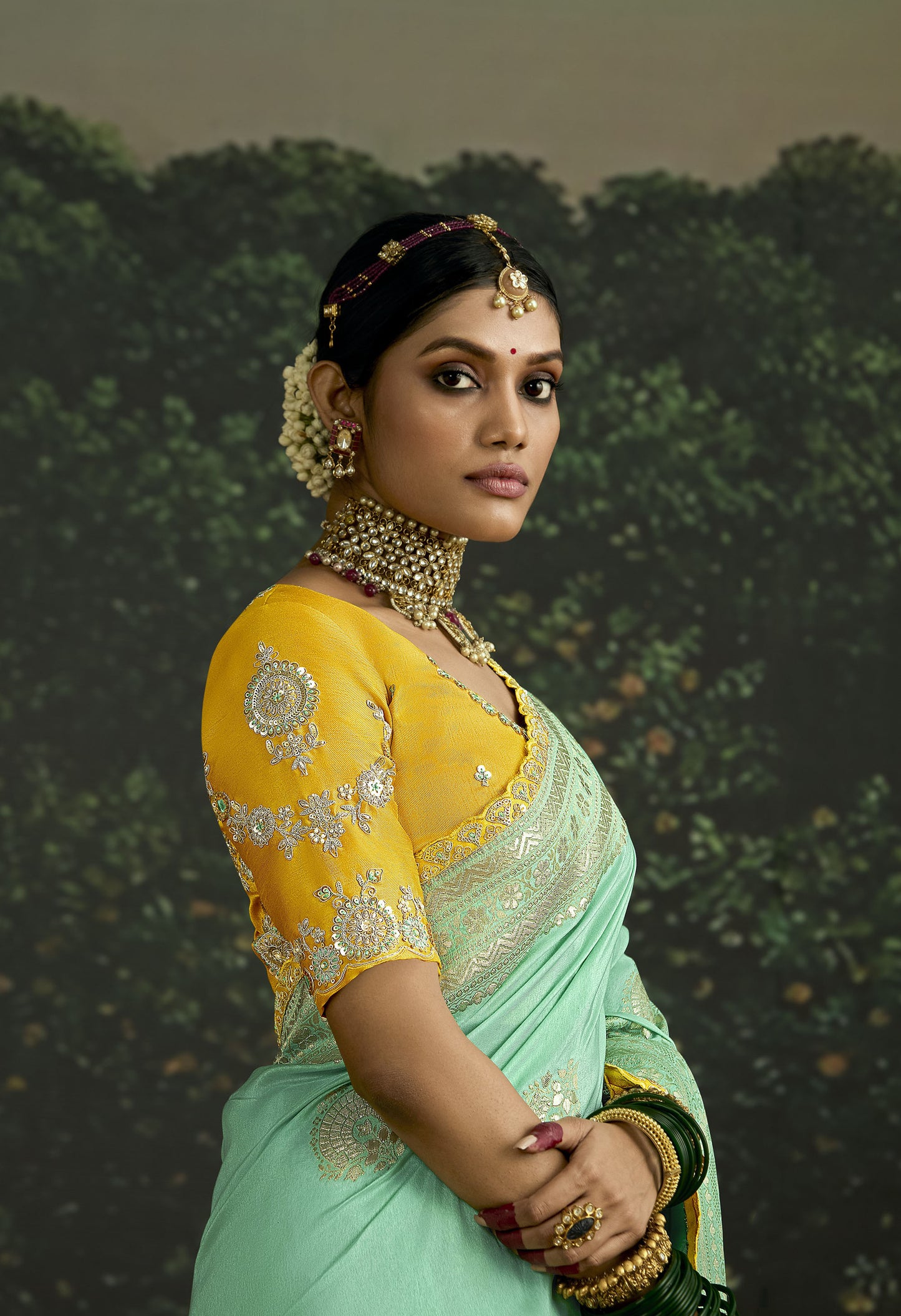 Pista Green Dola Silk Sequins Emboidery Baisaa Festive Saree