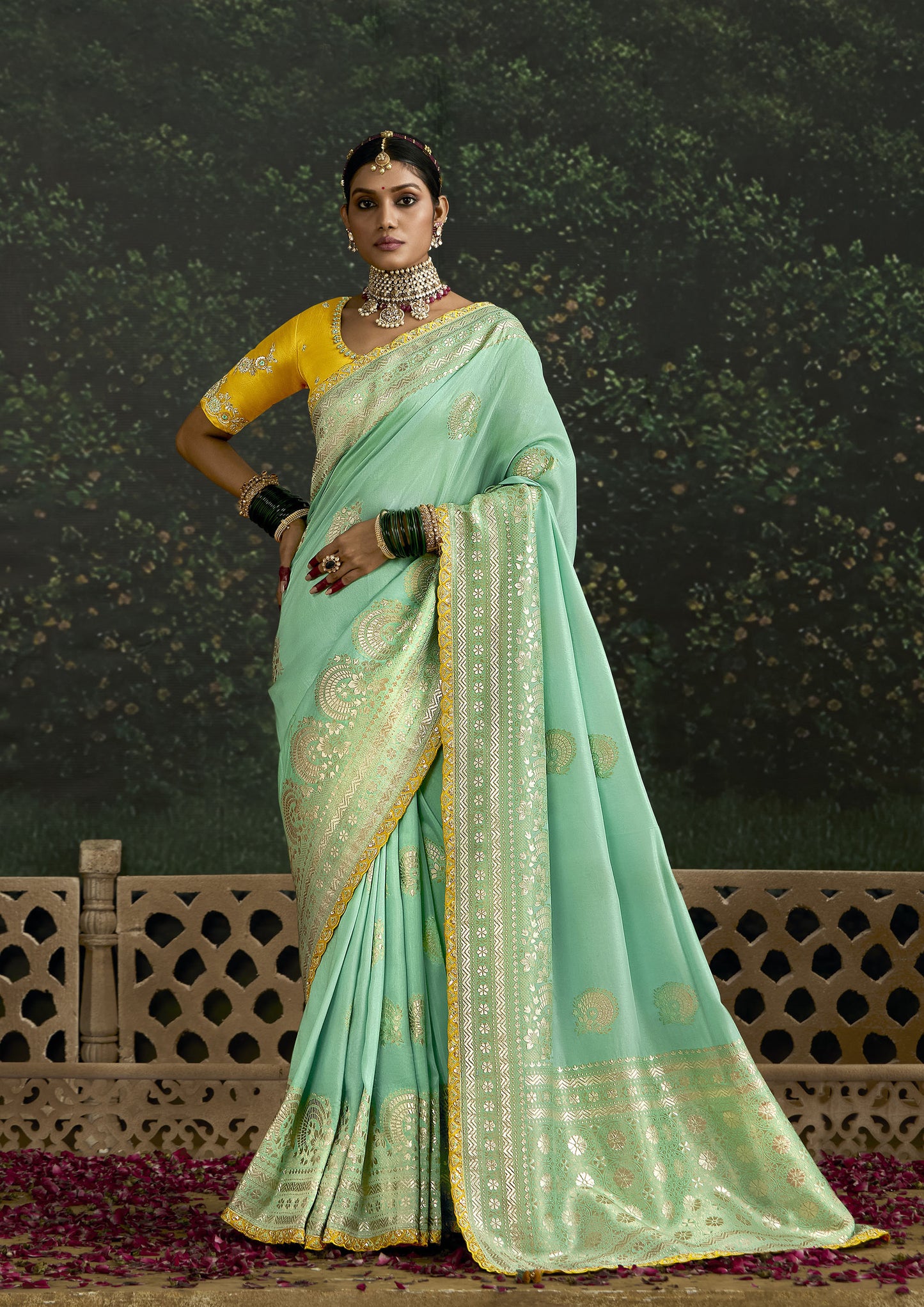 Pista Green Dola Silk Sequins Emboidery Baisaa Festive Saree