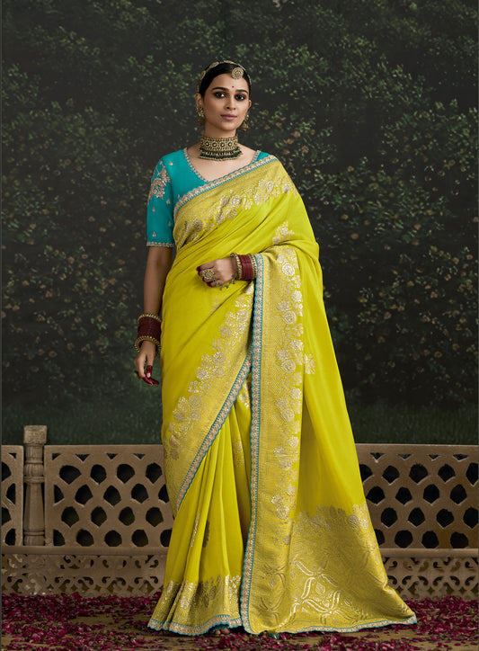 Mustard Yellow Dola Silk Sequins Emboidery Baisaa Festive Saree