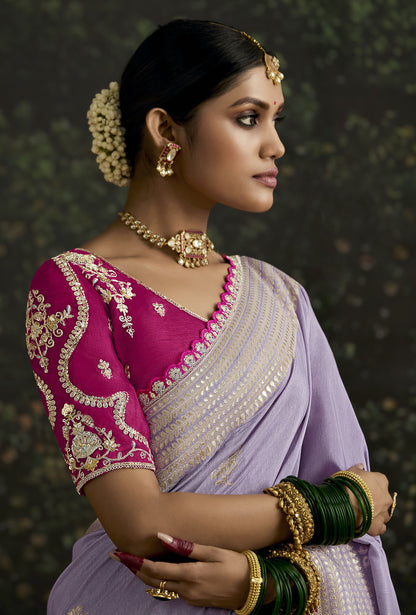 Lavender, Wine Dola Silk Sequins Emboidery Baisaa Festive Saree