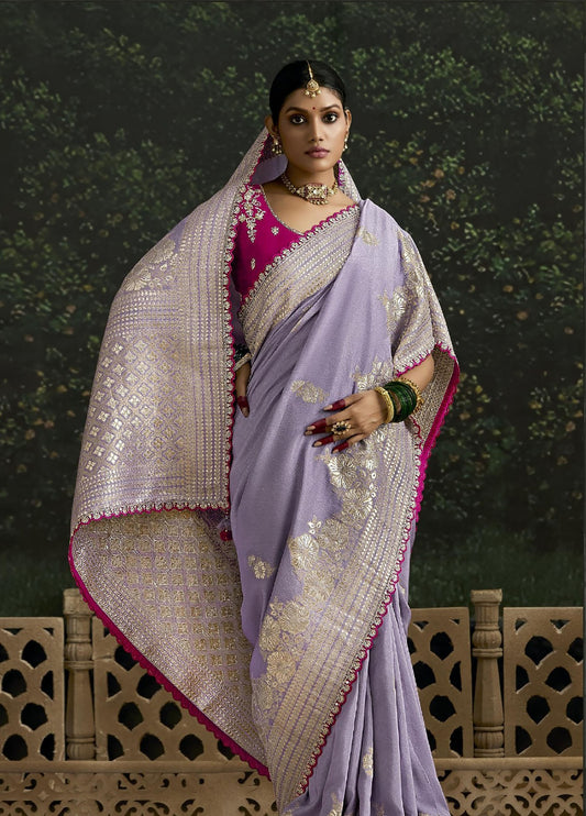 Lavender, Wine Dola Silk Sequins Emboidery Baisaa Festive Saree