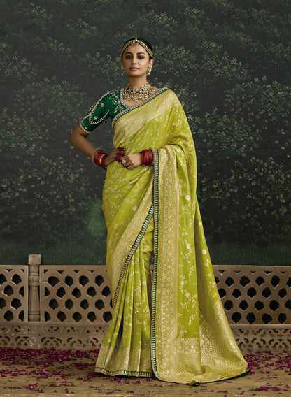 Mehendi Green Dola Silk Sequins Emboidery Baisaa Festive Saree