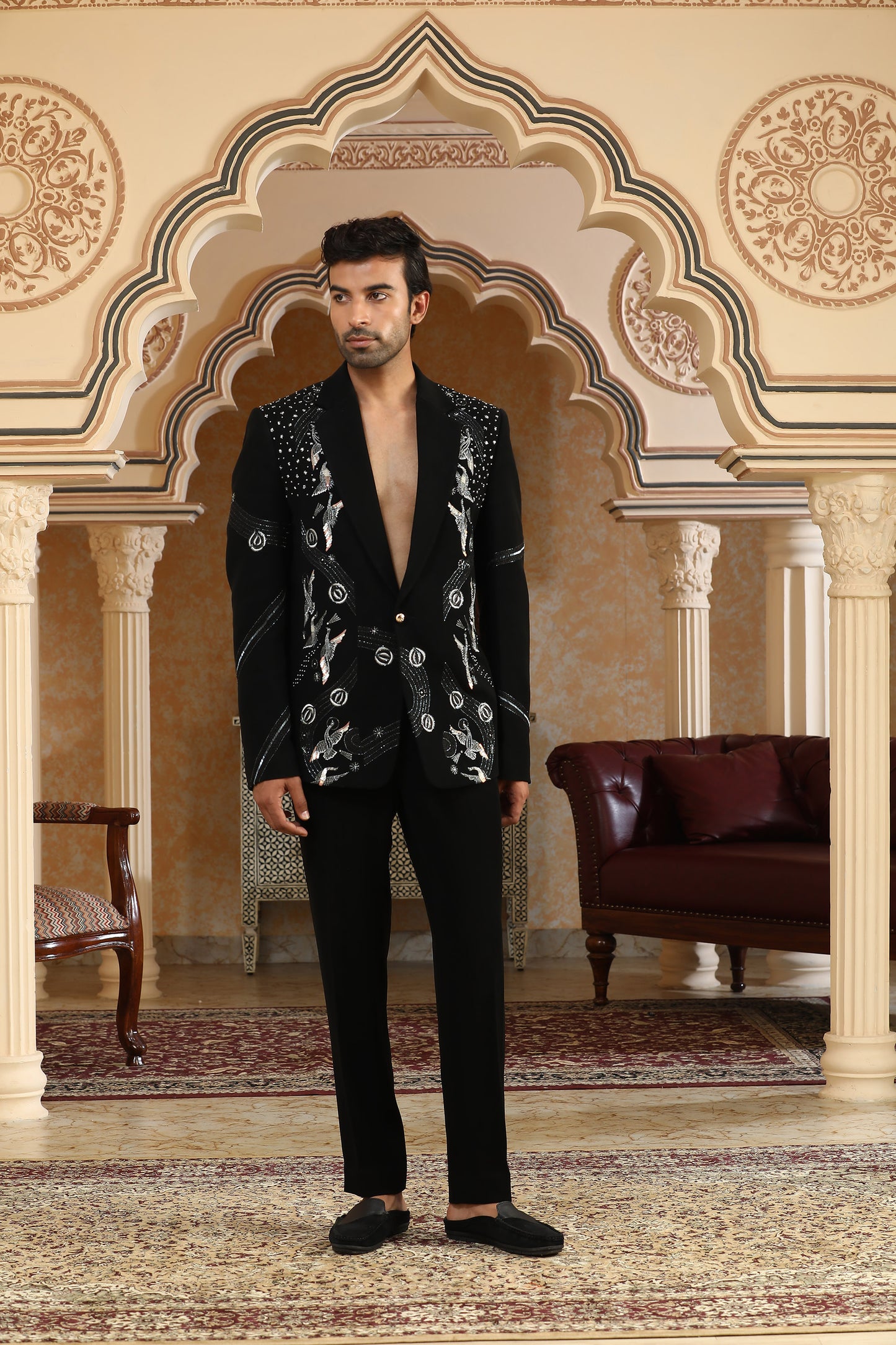 Heaven - Black Italian Viscose Cutdana & Pearl Embroidered Party Wear Coat Set