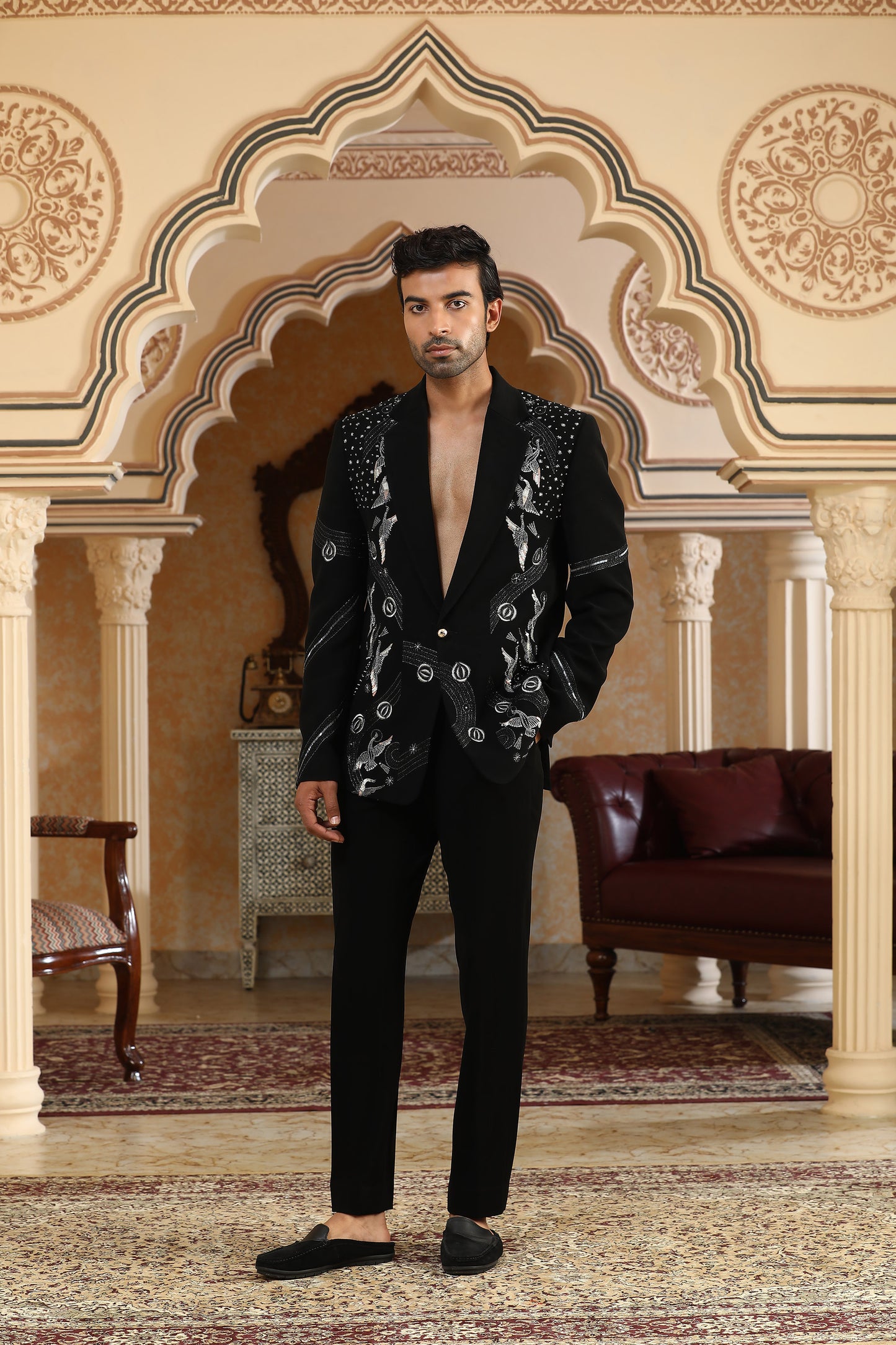 Heaven - Black Italian Viscose Cutdana & Pearl Embroidered Party Wear Coat Set