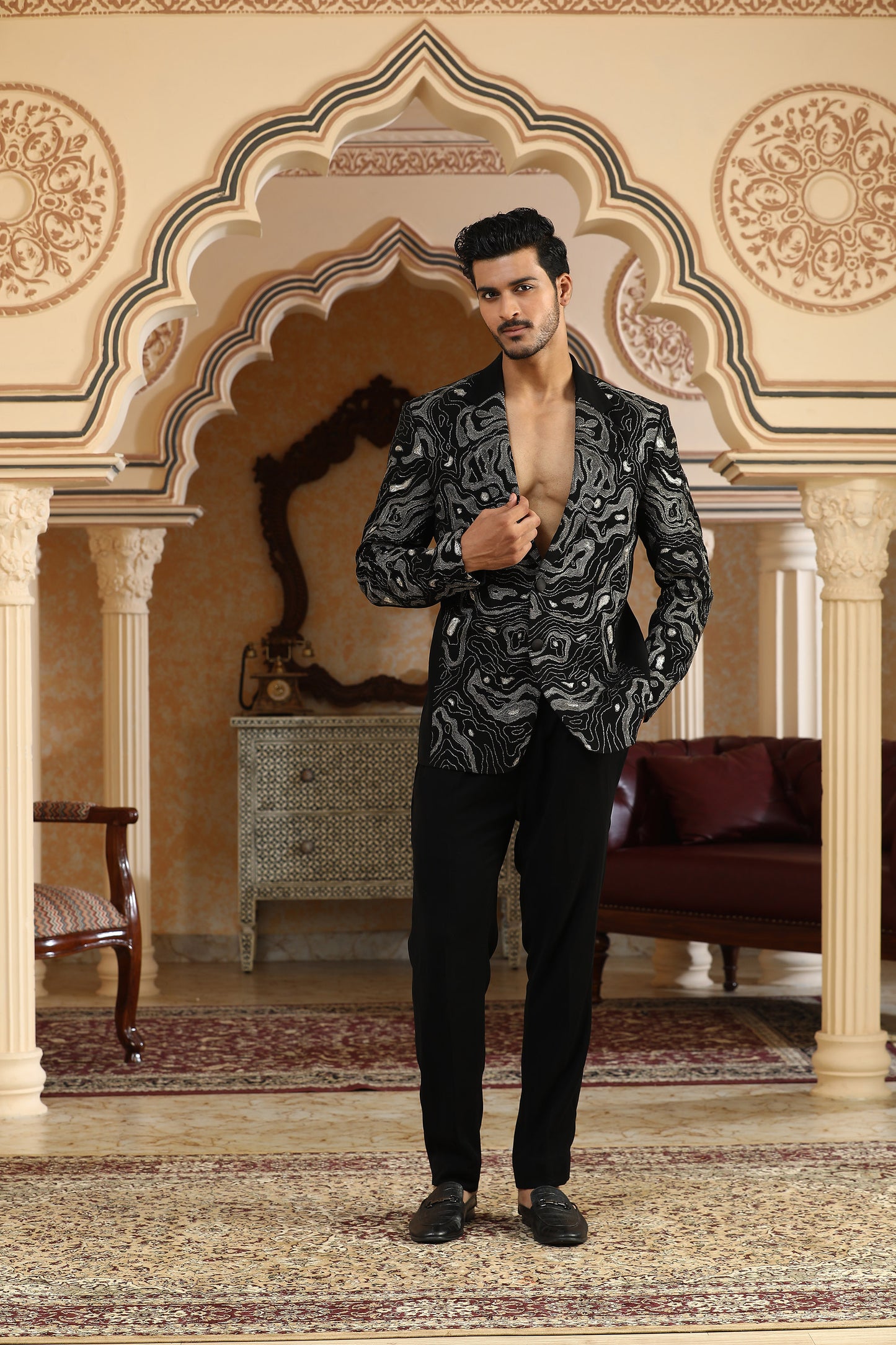 Sheersagar - Black Italian Viscose Dori & Resham Embroidered Party Wear Coat Set