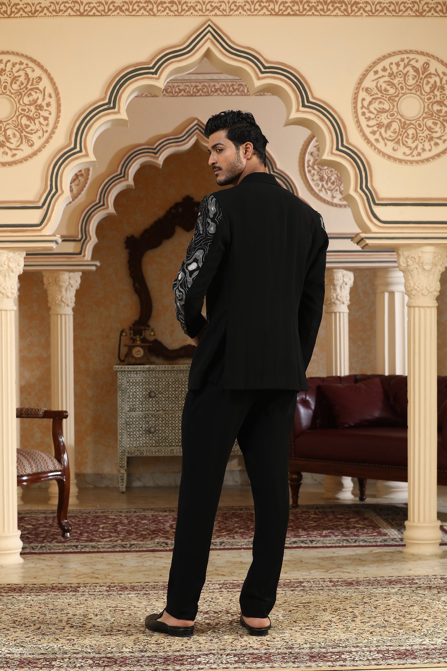 Sheersagar - Black Italian Viscose Dori & Resham Embroidered Party Wear Coat Set