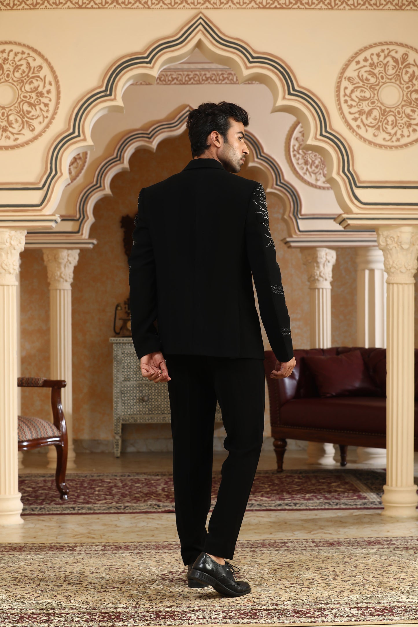 Kalpvriksha - Black Italian Viscose Dori Embroidered Party Wear Tuxedo Set