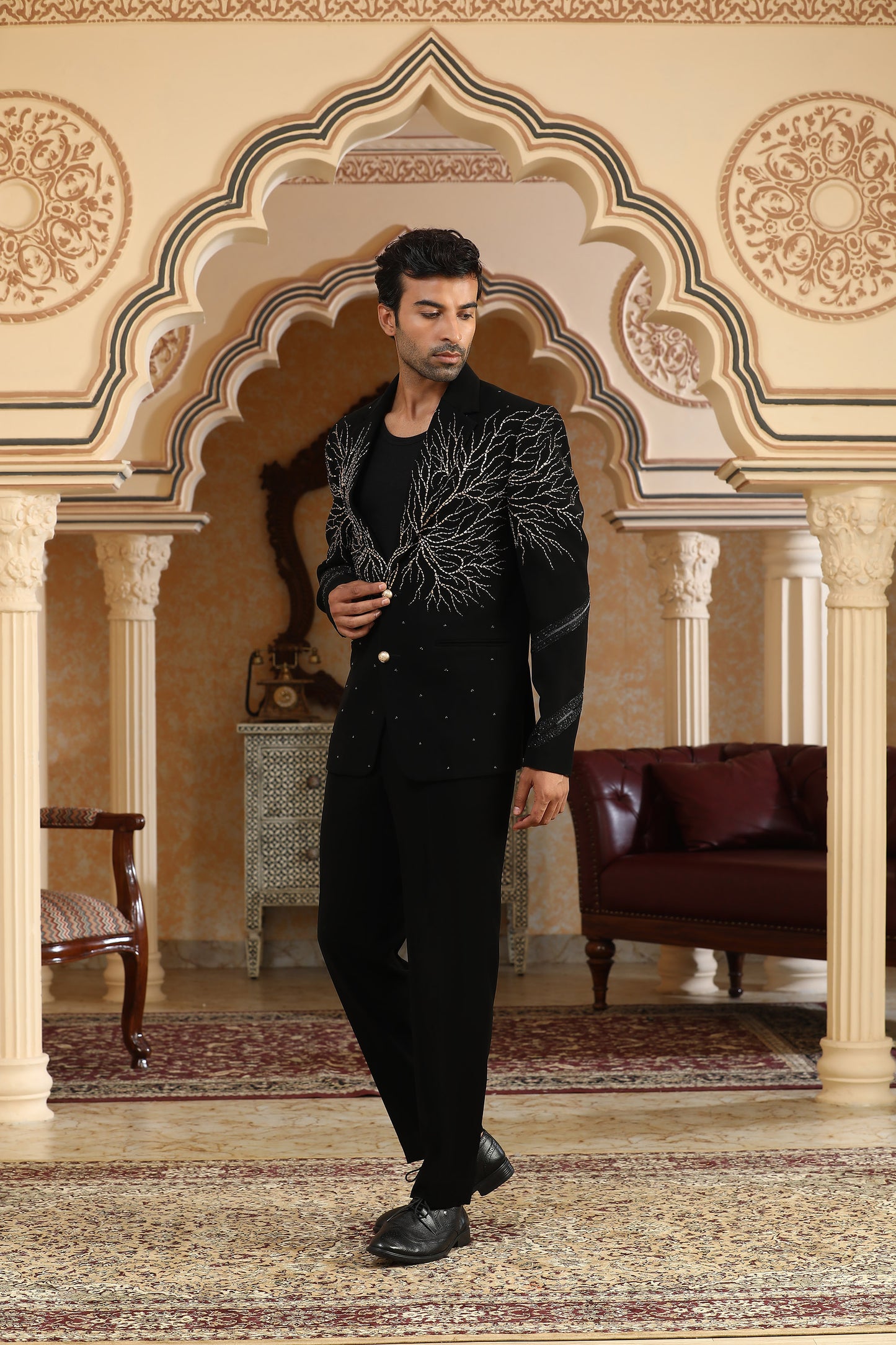 Kalpvriksha - Black Italian Viscose Dori Embroidered Party Wear Tuxedo Set