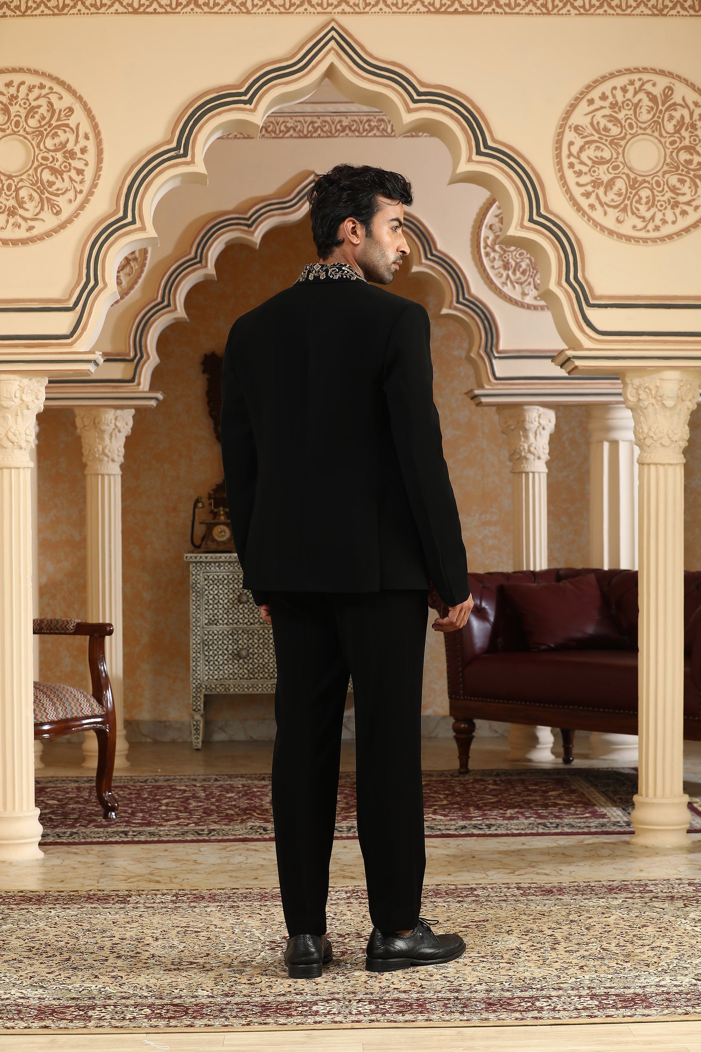 Gold Vines - Black Italian Viscose Zardozi & Zari Embroidered Party Wear Coat Set
